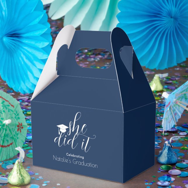 Caixinha De Lembrancinhas Graduação de Fontes Elegantes Azul Moderno (Festa)