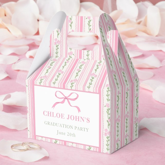 Caixinha De Lembrancinhas Graduação Floral com Laço Rosa (Casamento)
