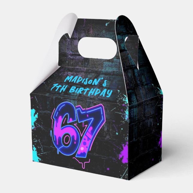 Caixinha De Lembrancinhas Graffiti Neon Six Seven Birthday Favor Box (Frente)