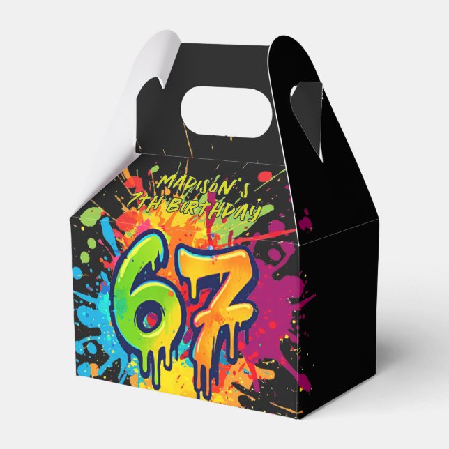 Caixinha De Lembrancinhas Graffiti Six Seven Birthday Favor Box (Frente)