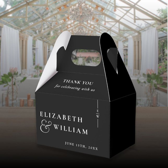 Caixinha De Lembrancinhas Gratidão de Casamento Monograma Moderno Preto e Br (Criador carregado)