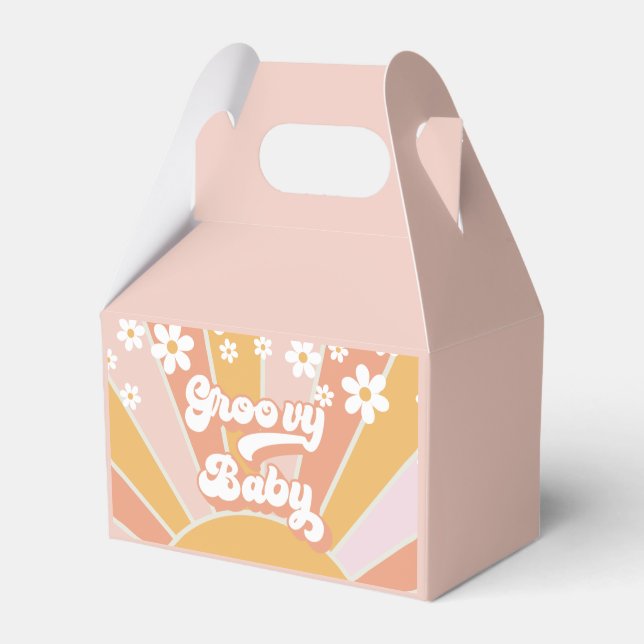 Caixinha De Lembrancinhas Groovy Baby Retro Sol daisy boho obrigado Fa (Frente)