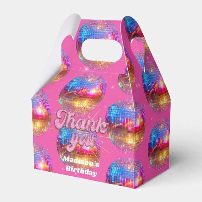 Caixinha De Lembrancinhas Groovy Disco Ball Dourada Coluna Rosa, Festa de an (Frente)