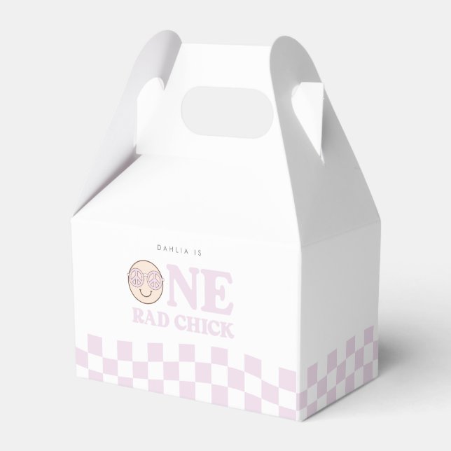 Caixinha De Lembrancinhas Groovy Girl Checked Happy Face | PRIMEIRO ANIVERSA (Frente)