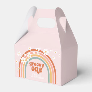 Caixinha De Lembrancinhas Groovy One hippie daisy arco-íris primeiro aniver