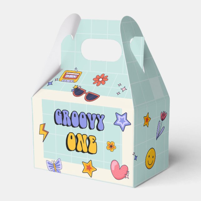 Caixinha De Lembrancinhas Groovy One Hippie Retro Festa de aniversário (Frente)