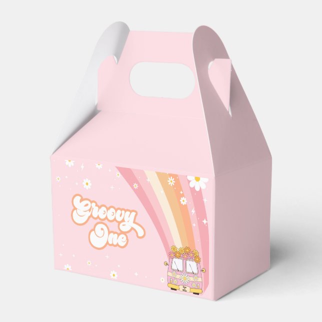 Caixinha De Lembrancinhas Groovy One Retro Rainbow primeiro aniversario (Frente)