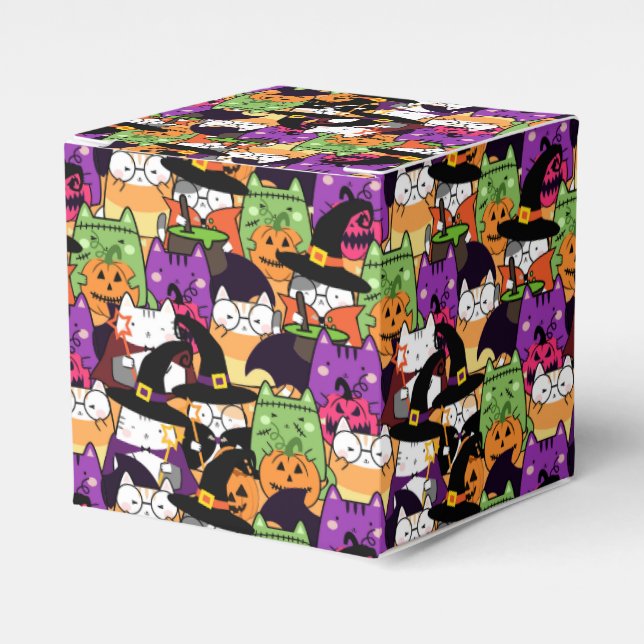 Caixinha De Lembrancinhas Halloween Kawaii Cat Patterno (Frente)