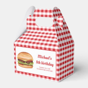 Caixinha De Lembrancinhas Hamburger No Aniversário De Red Gingham Obrigado