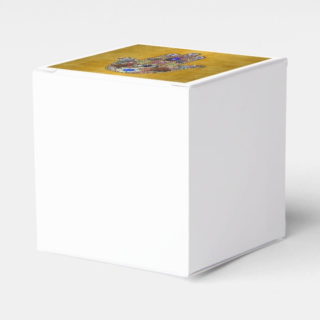 Caixinha De Lembrancinhas Hamsa Hearts Flowers Opal Art em Dourado (Frente)