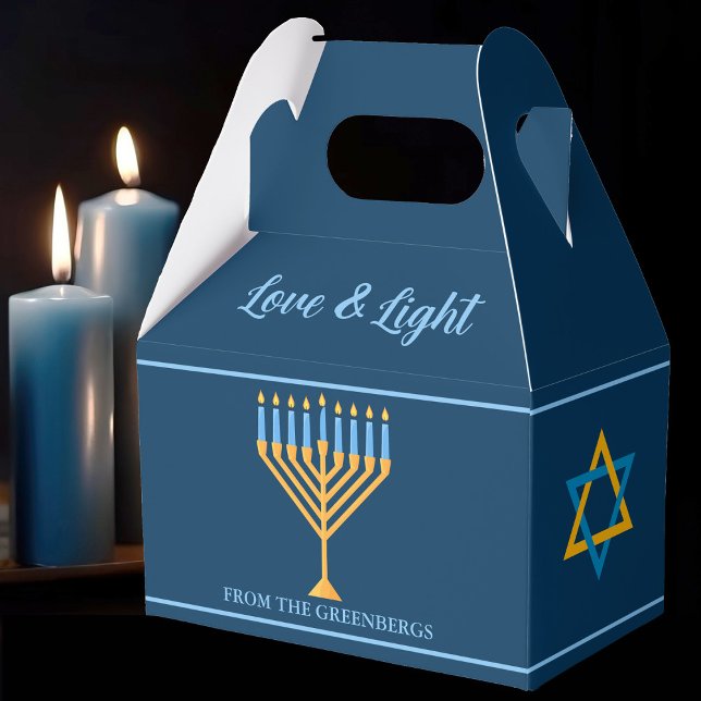 Caixinha De Lembrancinhas Hanukkah Love and Light Menorah Custom Blue Party (Criador carregado)