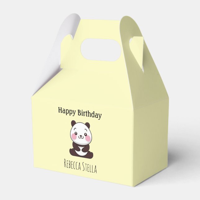 Caixinha De Lembrancinhas Happy birthday cute panda bear yellow (Frente)