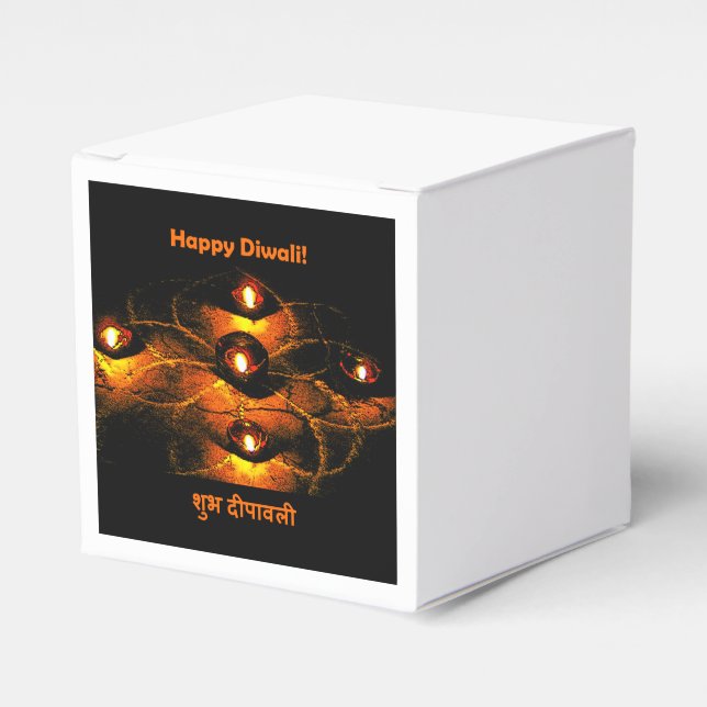 Caixinha De Lembrancinhas Happy Diwali Diya Lights e Hindi Greeting (Frente)