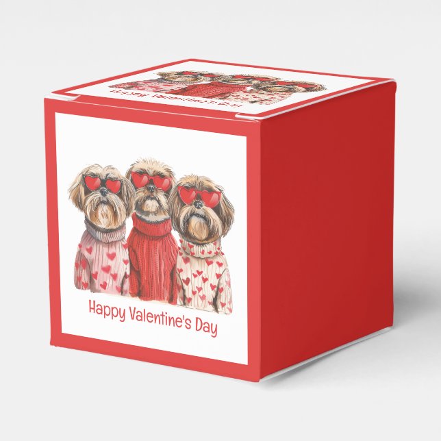 Caixinha De Lembrancinhas Happy Valentines Day Shih Tzu Dogs (Frente)