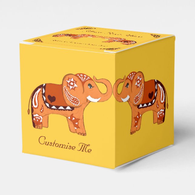 Caixinha De Lembrancinhas Henna Elephant (Laranja/Vermelho) (Frente)