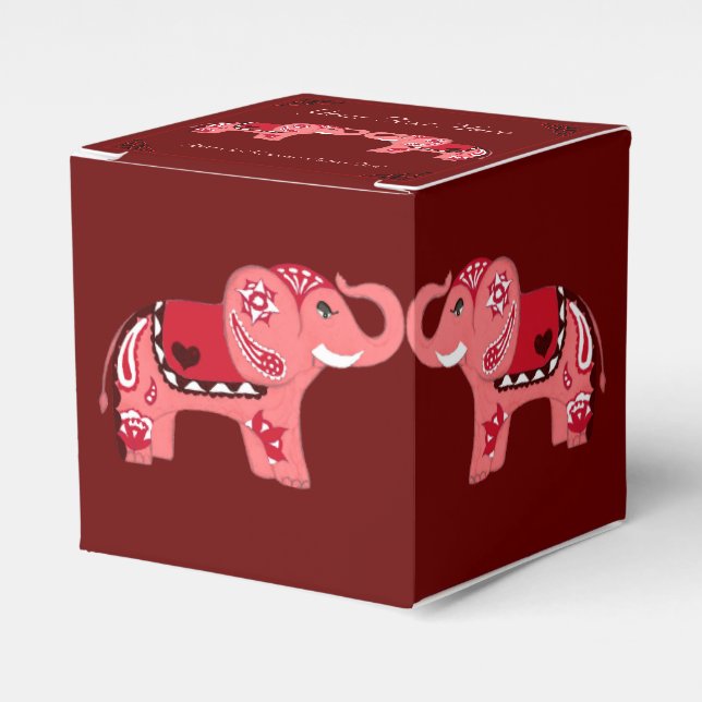 Caixinha De Lembrancinhas Henna Elephant (Vermelho/Rosa) (Frente)