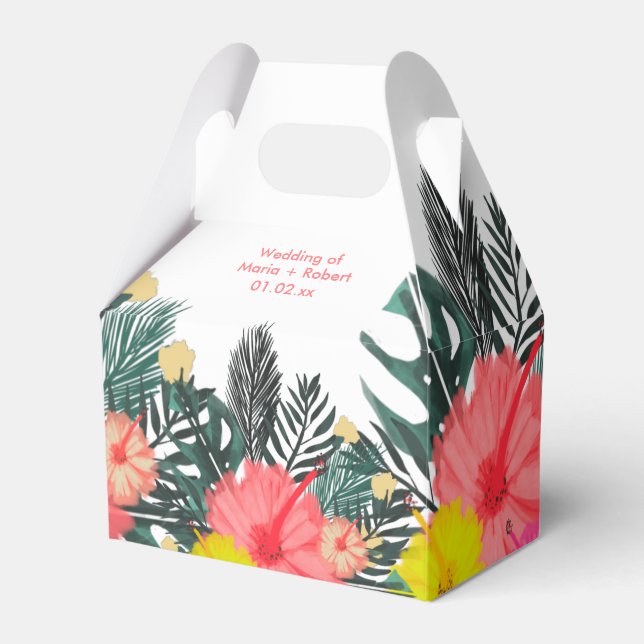 Caixinha De Lembrancinhas Hibisco Havaí Tropical Desenho à Mão Casamento Bri (Frente)