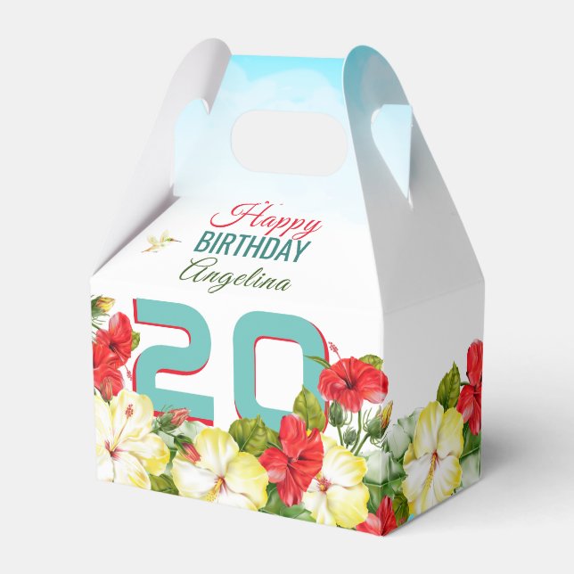 Caixinha De Lembrancinhas Hibiscus Hawiian Tropical | Personalizar Aniversár (Frente)