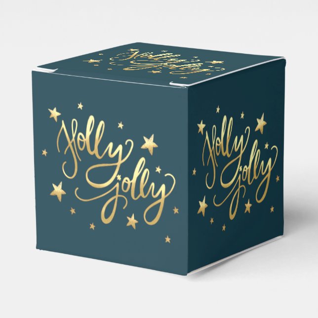 Caixinha De Lembrancinhas Holly Jolly | Elegante Dourado Faux Foil Script (Frente)