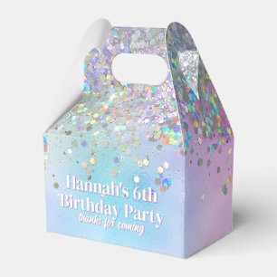 Caixinha De Lembrancinhas Holographic Glitter Rainbow Pastels Nome de Aniver