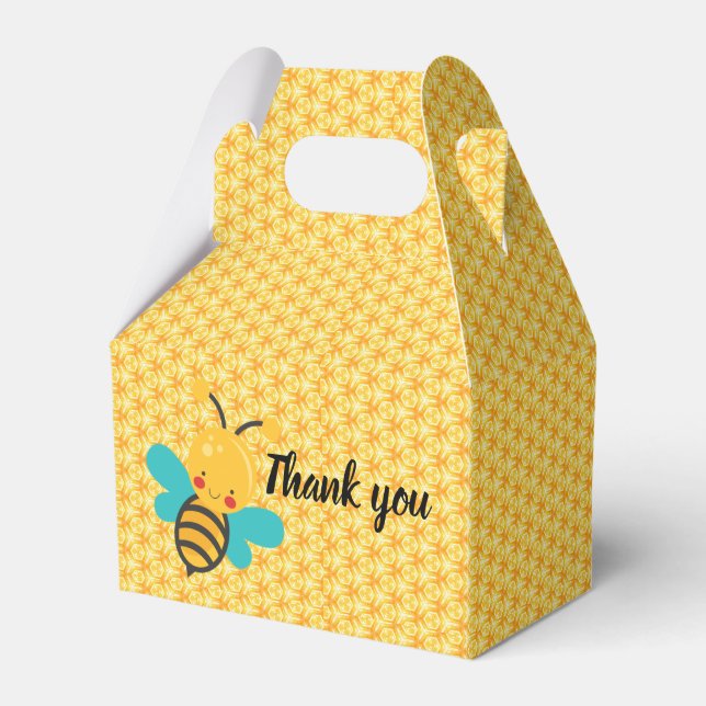 Caixinha De Lembrancinhas Honeycomb Bee Obrigado Gable Favor Box (Frente)