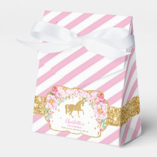 Caixinha De Lembrancinhas Horse Dourado Brilho Rosa Rosa Obrigado Aniversár