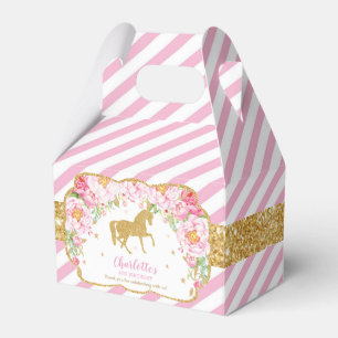 Caixinha De Lembrancinhas Horse Rosa, Dourado, Brilho, Aniversário Obrigado
