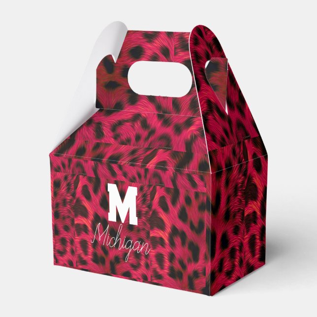 Caixinha De Lembrancinhas Hot Pink Leopard Print Faux  (Frente)
