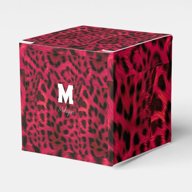 Caixinha De Lembrancinhas Hot Pink Leopard Print Faux  (Frente)
