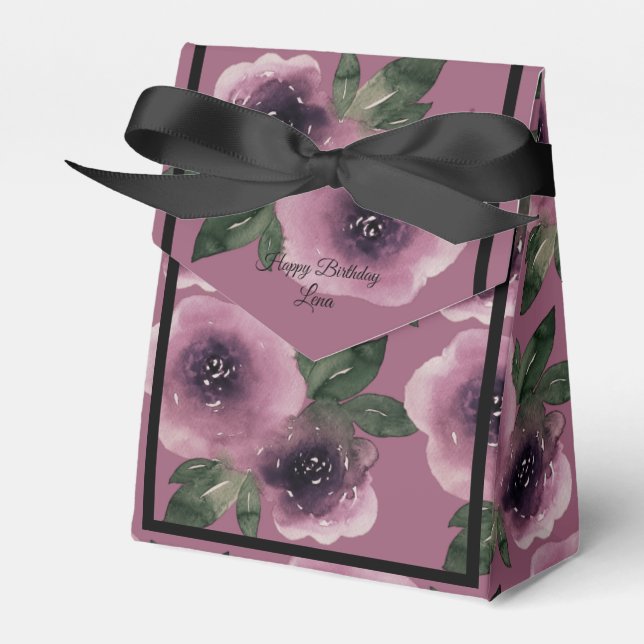 Caixinha De Lembrancinhas Illusima Mauve Flower Watercolor Gift/ (Frente)