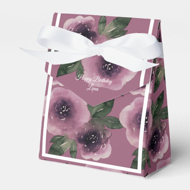 Caixinha De Lembrancinhas Illusima Mauve Flowers Watercolor Gift/ (Frente)