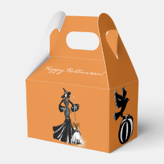 Caixinha De Lembrancinhas ilustração em forma de halloween com uma vassoura