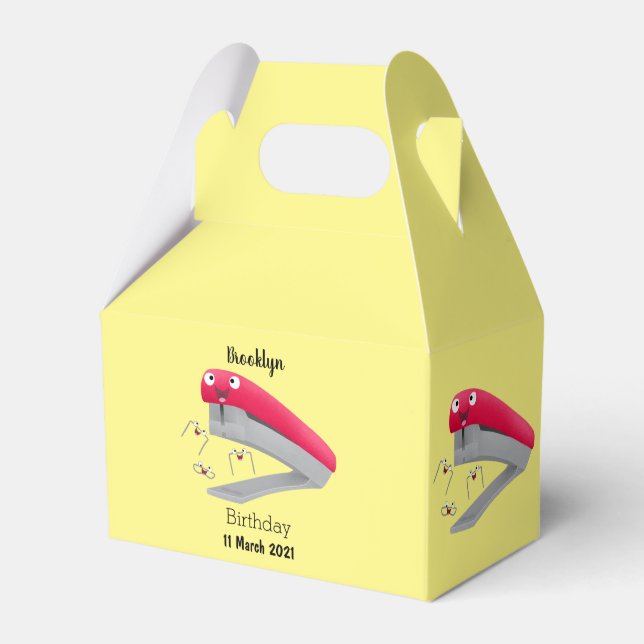 Caixinha De Lembrancinhas Imagem do desenho animado vermelho-feliz grampeado (Frente)