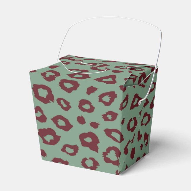 Caixinha De Lembrancinhas Impressão de Leopardo Vermelho Verde (Frente)