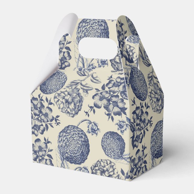 Caixinha De Lembrancinhas Impressão Flor Azul Antiquado Floral (Frente)