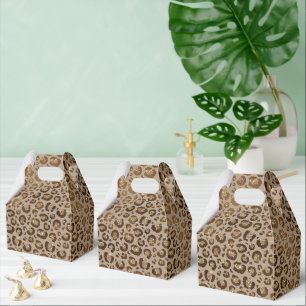 Caixinha De Lembrancinhas Impressão Leopardo Dourada castanha