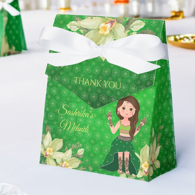 Caixinha De Lembrancinhas Indian wedding Mehndi green cartoon favor (Indian wedding Mehndi favors green cute cartoon girl personalized favor gift  Boxes)