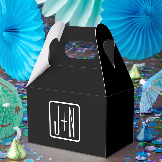 Caixinha De Lembrancinhas Iniciais Monogramadas Modernas | Preto e Branco (Festa)