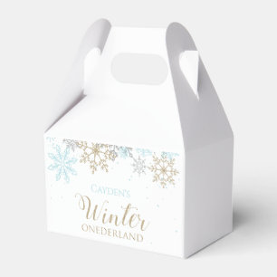 Caixinha De Lembrancinhas Inverno Onederland Floco de Neve Azul Dourado