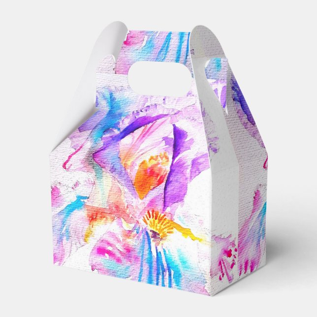 Caixinha De Lembrancinhas Iris Wedding Cake Favour Box Purple Blue Flowers (Frente)