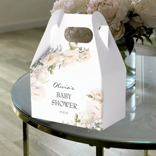 Caixinha De Lembrancinhas Ivory Peony Floral Neutral Favor (Criador carregado)
