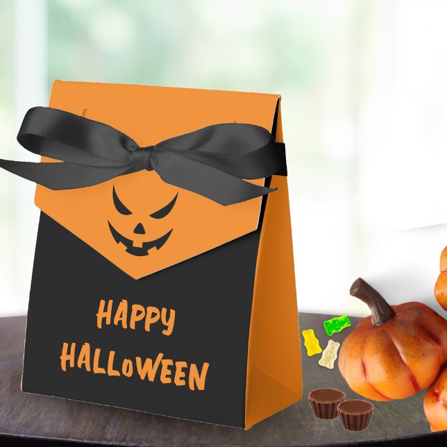 Caixinha De Lembrancinhas Jack O Lanterna Face Pumpkin Black Orange Hallowee (orange and black jack o lantern pumpkin face happy Halloween  party favor box)