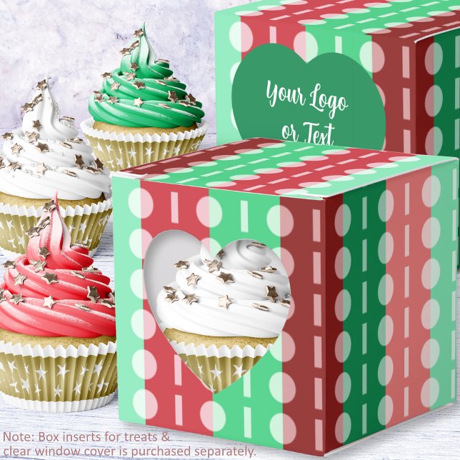 Caixinha De Lembrancinhas Janela de Coração Verde Vermelho Striped-Red Minim (Christmas MinimalistStriped-Red Green Heart Window Favor Box by Leapfroglisics Shop)
