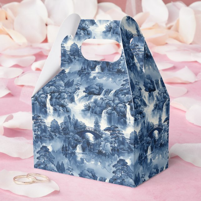 Caixinha De Lembrancinhas Jardim d'água japonês em porcelana branca azul (Casamento)