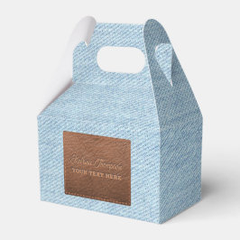 Caixinha De Lembrancinhas Jeans Negra Azul Moderno Textura Patch de Couro