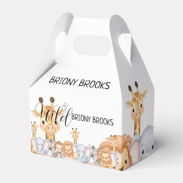Caixinha De Lembrancinhas Jungle Safari "It's About To Get Wild" Baby Shower (Frente)