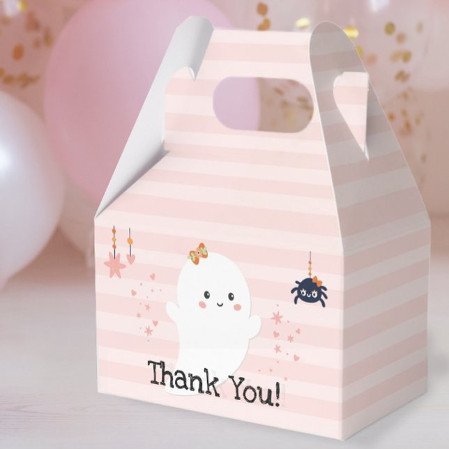 Caixinha De Lembrancinhas Kawaii Ghost Pink Halloween Obrigado (Halloween BooDay Thank You Party Favor Box)