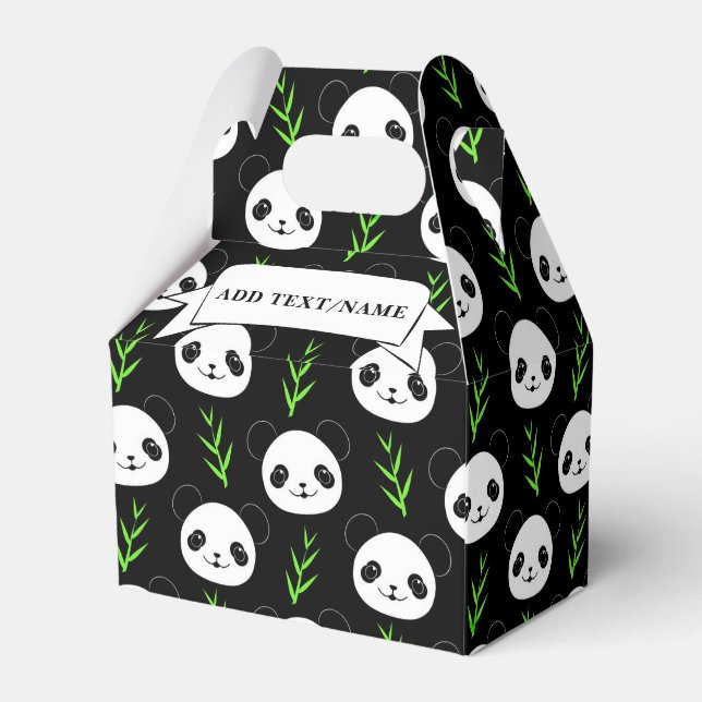 Caixinha De Lembrancinhas Kawaii Panda Pattern Bamboo Em Verde Branco Negro (Verso)