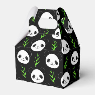 Caixinha De Lembrancinhas Kawaii Panda Pattern Bamboo Em Verde Branco Negro
