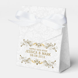 Caixinha De Lembrancinhas Lace Dourado Floral Elegante Com Damáscaras Branco